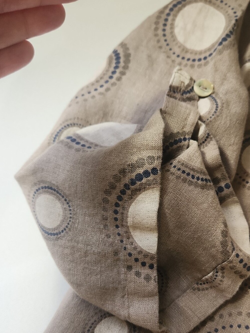 Cherish Polka Dot Blouse in Beige, Navy, & White 100% Linen - Picture 5 of 11